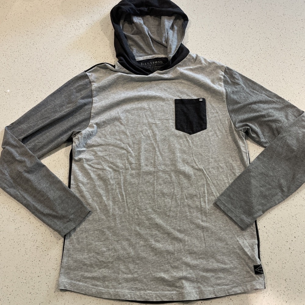 Billabong Gray T-shirt Hoodie Medium Color Block Lightweight Beach‎